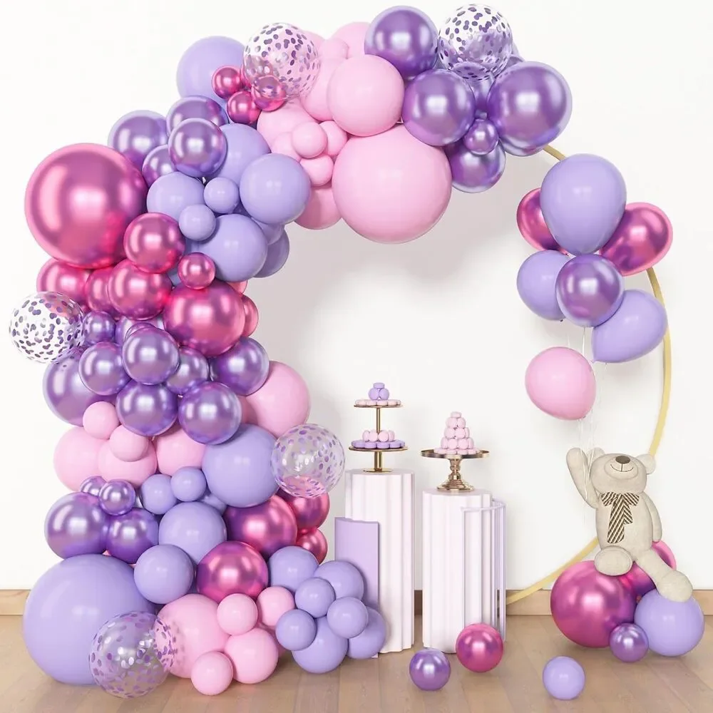 Amandir 153pcs Pink Purple Balloon Garland Arch Metallic Confetti Party Decor